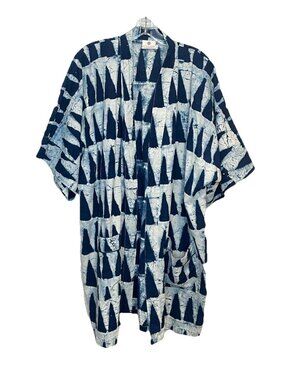Pinklay L/XL Batik Kimono Robe Indigo Blue Cotton Boho Duster Jacket India